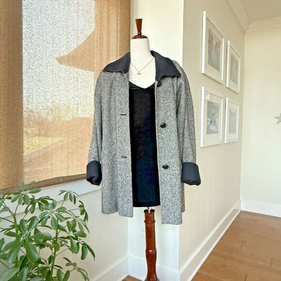 Vintage Pendleton 100% Wool Overcoat –Women Size 14 Black White Tweed USA 1970's - Picture 2 of 16